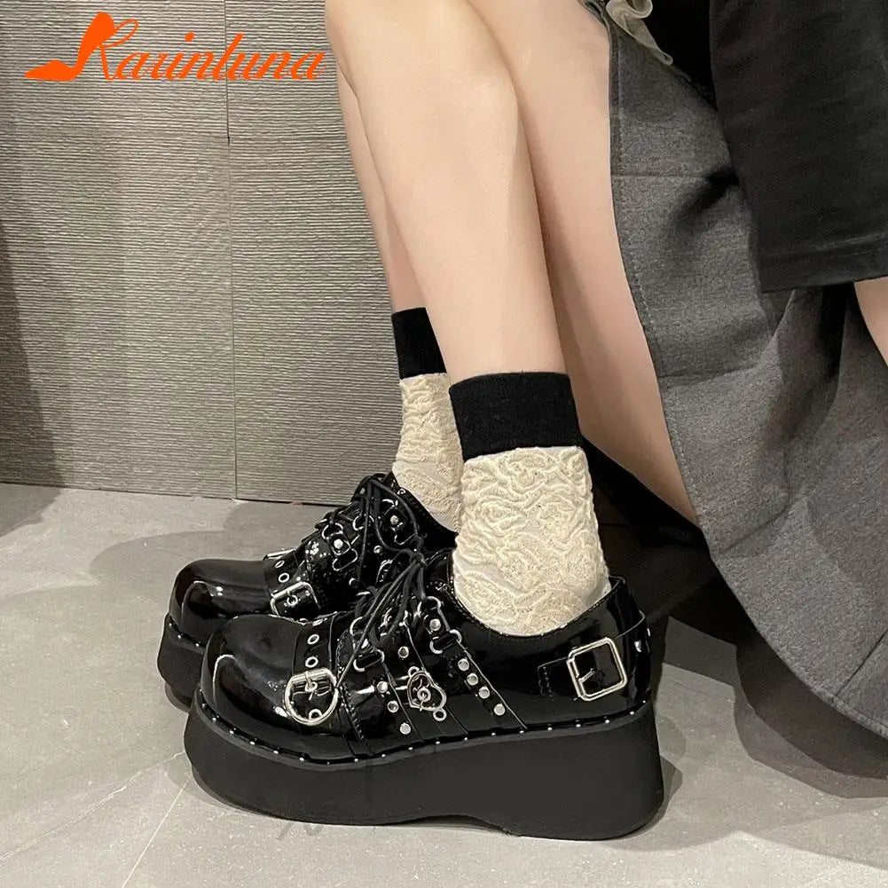 Wedge High Heels Y2k Shoes 2023 Summer Hot Star Graffiti Women Shoes On Platform Punk Gothic Lolita Mary Jean Platform Shoes