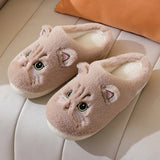 Cute Cartoon Cat Slippers Fluffy Home Thick Platform Slippers Women Men Winter Warm Plush Slides Indoor Lovely Cotton Shoes