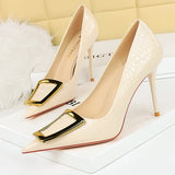 BIGTREE Shoes Women 10 Cm Metal Buckle Ladies Pumps Luxury Women's Banquet Shoes Stilettos High Heels Women Sexy Party Shoes
