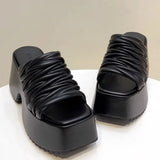 Punk Chunky Heels Mule Shoes Sandals For Women Rivet Platform Slide Sandals Open Toe 2024 Summer Trendy Shoes Street Women Shoes