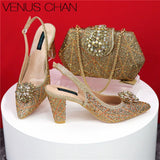 High Quality Designer Shoes and Bags Matching Set Decorate with Rhinestone Women Shoes High Heel Luxury Shoes Women Designer