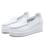 GKTINOO New Women's Genuine Leather Sneakers Platform Shoes Wedges White Lady Casual Shoes Swing mother Shoes Size 34-40