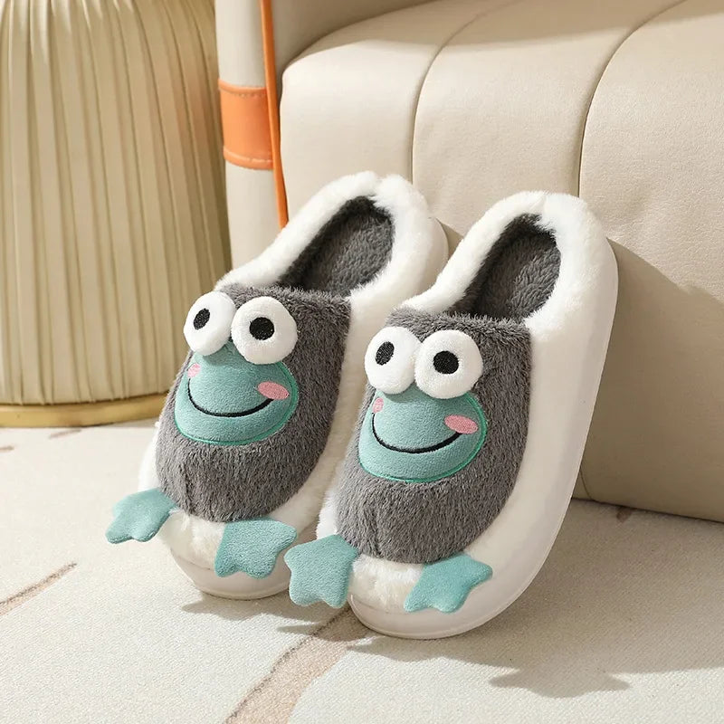 Womens House Slipper Female Frog Bear Winter Warm Kawaii Cartoon Plush Contton Indoor Non Slip Funny Cute Fuzzy Home Floor Shoes