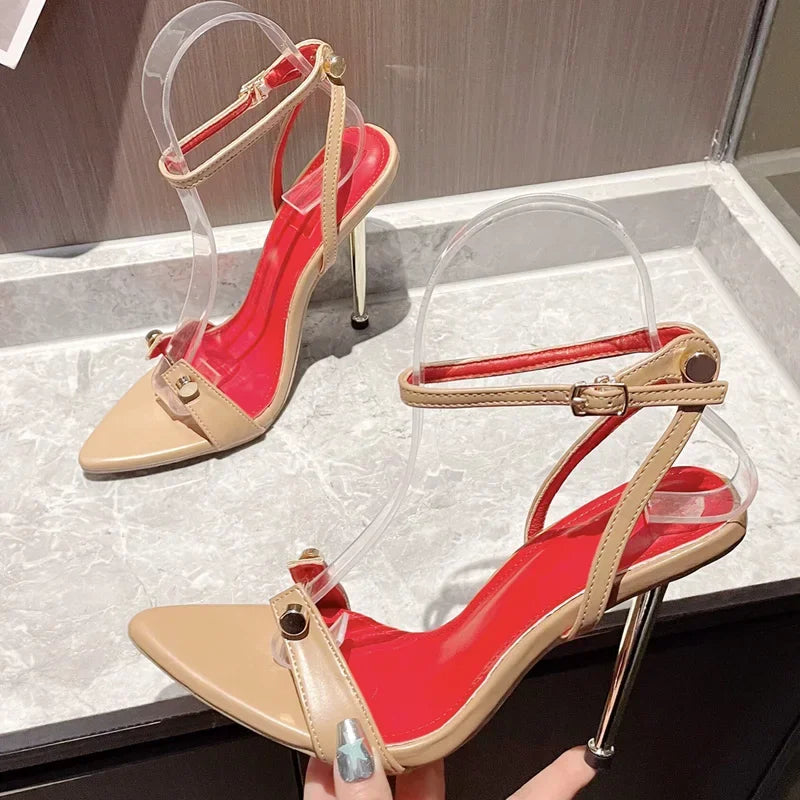 Eilyken Street Style Sexy Rivet Stiletto High Heels Women Sandals 2025 Summer Buckle Strap Wedding Party Female Shoes