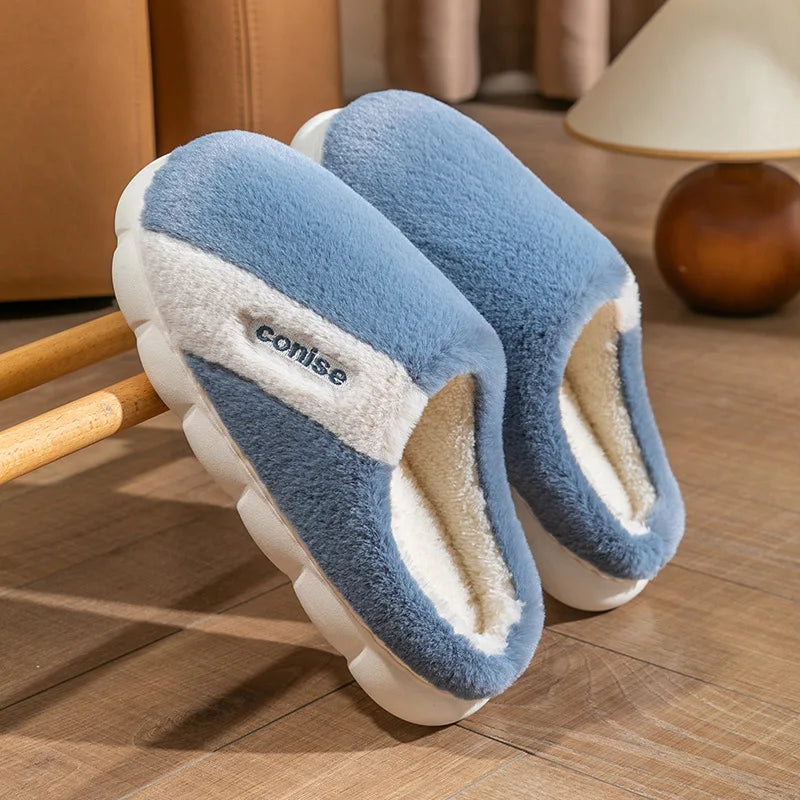 Cotton slippers for men autumn and winter indoor home decor anti slip thick bottom stepping on poop plush warm couple women