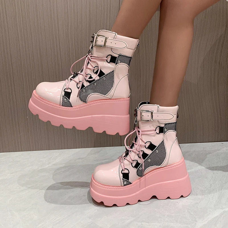 Women's Boots 2023 Autumn Women Ankle Boots Platform Wedges High Heels Short Boots New Fashion Design Zip Cosplay Shoes of Women