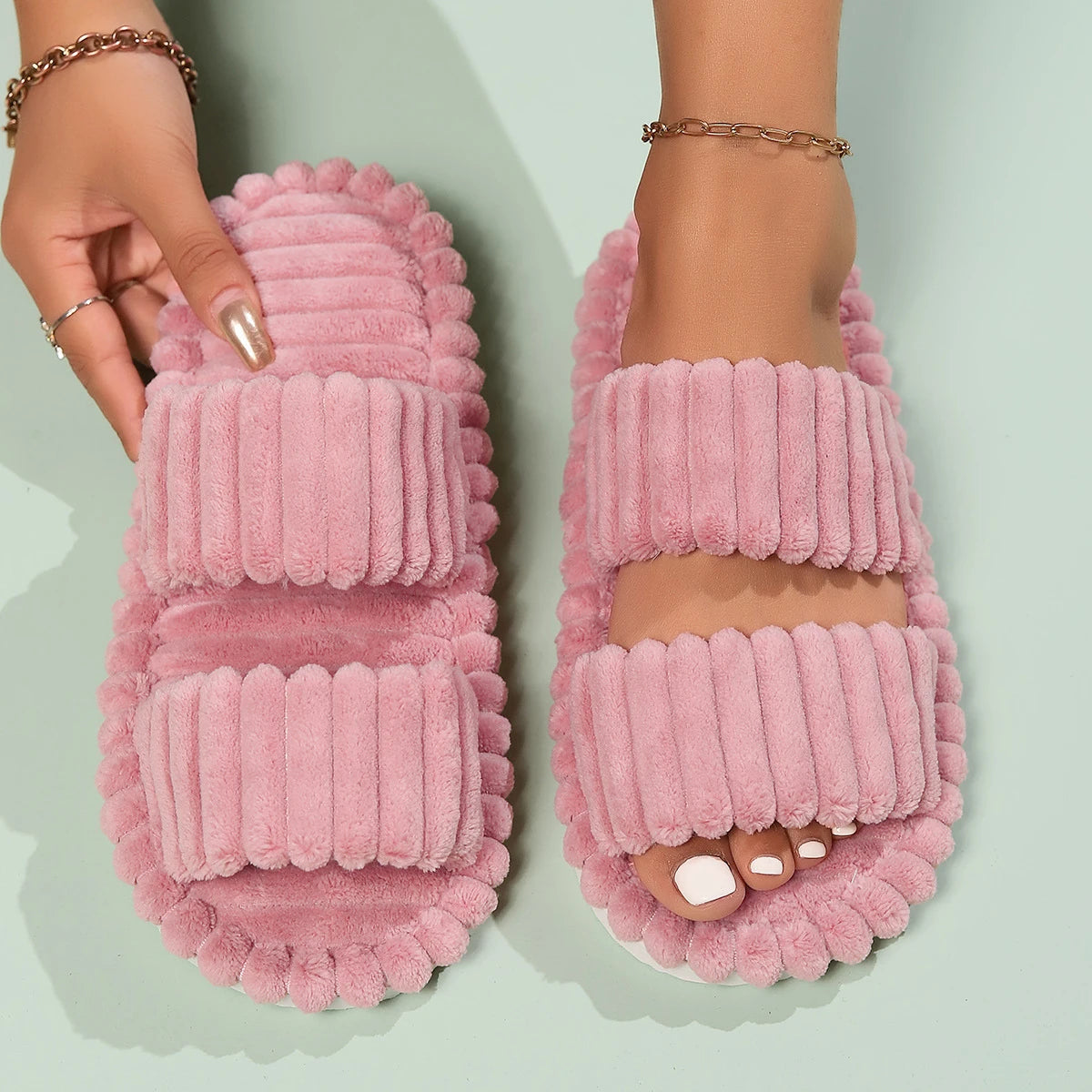 Women's Bow knot Slippers Four Seasons Home Shoes Indoor Corduroy Soft Leisure Comfortable Living Room Non slip Flip flop ﻿