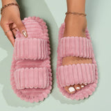 Women's Bow knot Slippers Four Seasons Home Shoes Indoor Corduroy Soft Leisure Comfortable Living Room Non slip Flip flop ﻿