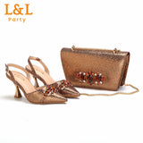 2024 Newest INS Pink Color Elegant High Heels Nigeria Popular Design African Ladies Shoes And Bag Set for Wedding Party