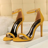 Summer Women 10cm High Heels Fetish Sandals Lady Gladiator Strap Leather Silver Sandles Fashion Platform Nightclub Party Shoes