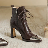 Pointed Toe Women Snow Ankle Boots High Heels Leather Sexy Pumps Woman Boots Trend Fashion Goth Zapatillas Mujer