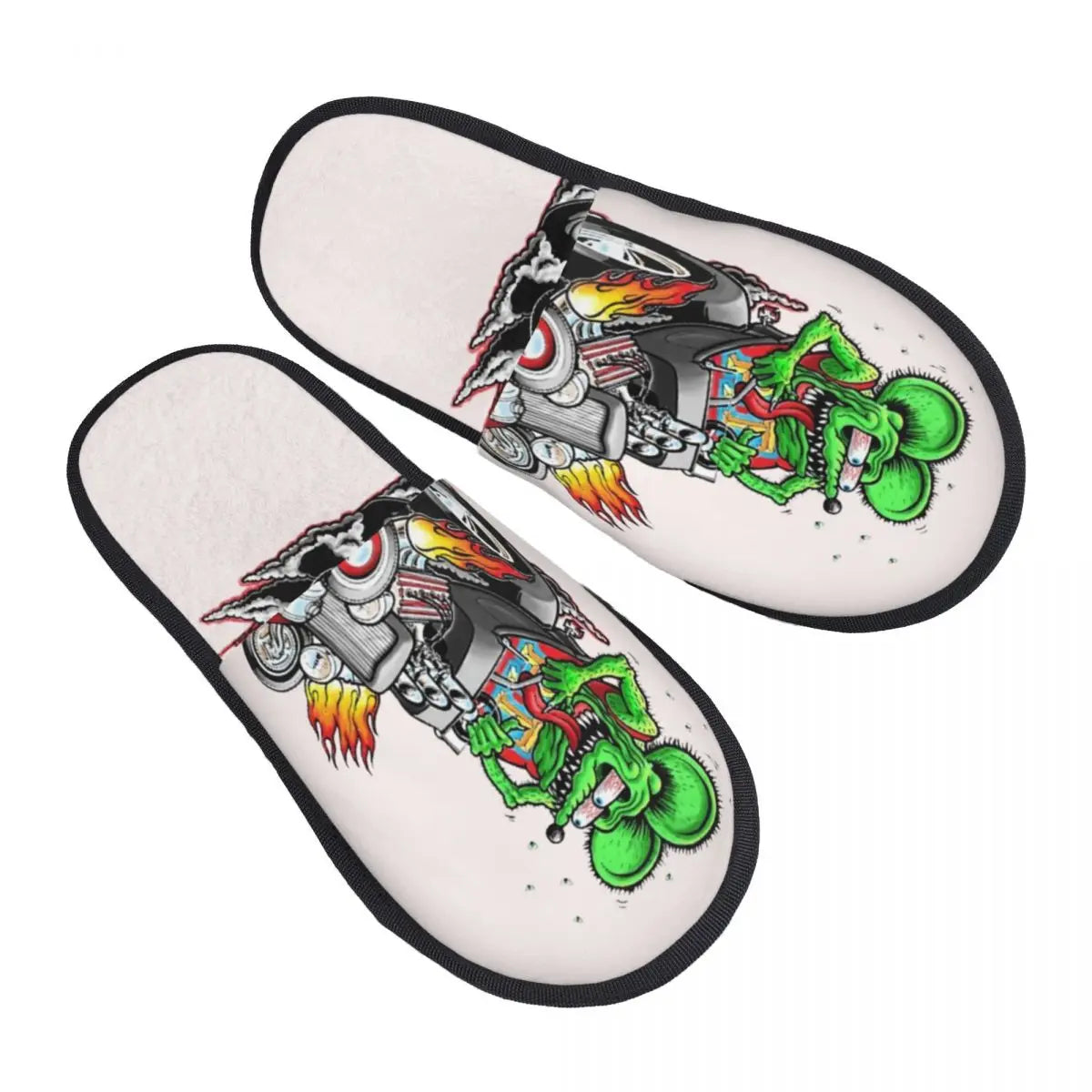 Chaussons Animés Rat Fink Personnalisés Anime Dessin Animé pour Femmes, Chaussons d'Hôtel Confortables en Mousse à Mémoire, À Enfiler