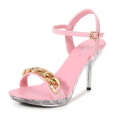 Voesnees High Quality Gold Chain Design Women Sandals Summer Beach Party Shoes Plus Size Transparent Platform 9.5CM Stilettos