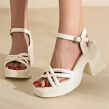 2024 New Fashion Summer Open  Round Toe  Bottom Buckle Shallow Mouth Casual Thick High Heel Large Women's Sandals 35-42
