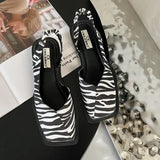 2023 Summer Elegant Ladies Sandals Fashion Ladies Elastic Band Flat Heel Women Shallow Party Shoes Square Heel 35-40 Square Toe