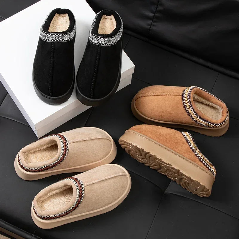 NEW Winter Woman Slippers Plush Interior Anti Slip Sole Thick Bottom Embroider Fashion  Warm Slippers Use Indoor Outdoor