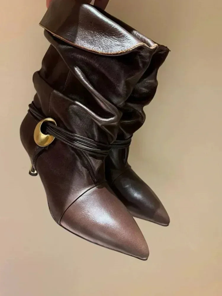 Autumn and Winter New Women's Slim Heel Short Boots, European and American Fashionable Pointed Low Heel Plus Ankle Boots