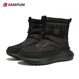 Baasploa Women Snow Boots Leather Waterproof Ankle Boots for Women Plush Warm Casual Shoes Comfort Walking Non-Slip Lace-Up