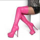 Elegant Women's High Heel Platform Over The Knee Boots Stretch Faux Leather Long Boots For Party Size 34-43