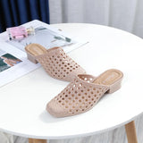 Women Summer Shoes  Offer Casual Slip-on Square Toe Medium Heel Slippers Sandals Woman Beach Shoes Zapatos De Mujer