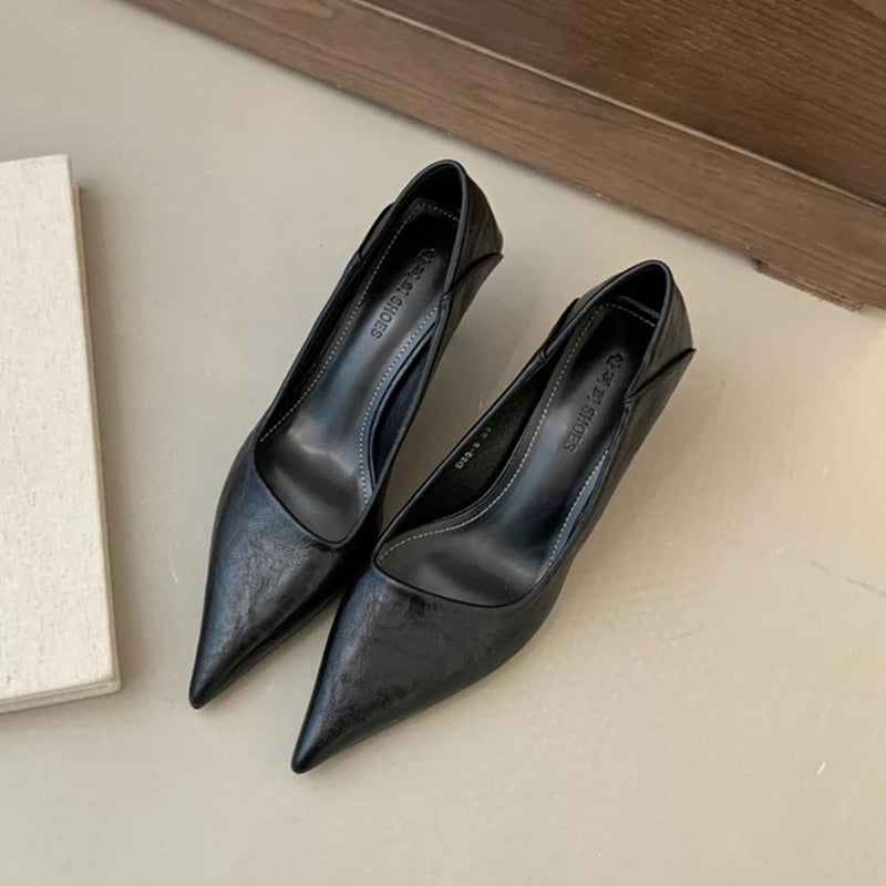 SUOJIALUN New Brand Women Pumps Shoes Fashion Pointed Toe Shallow Slip On Dress Single Shoes Ladies Thin High Heel Dress Pumps
