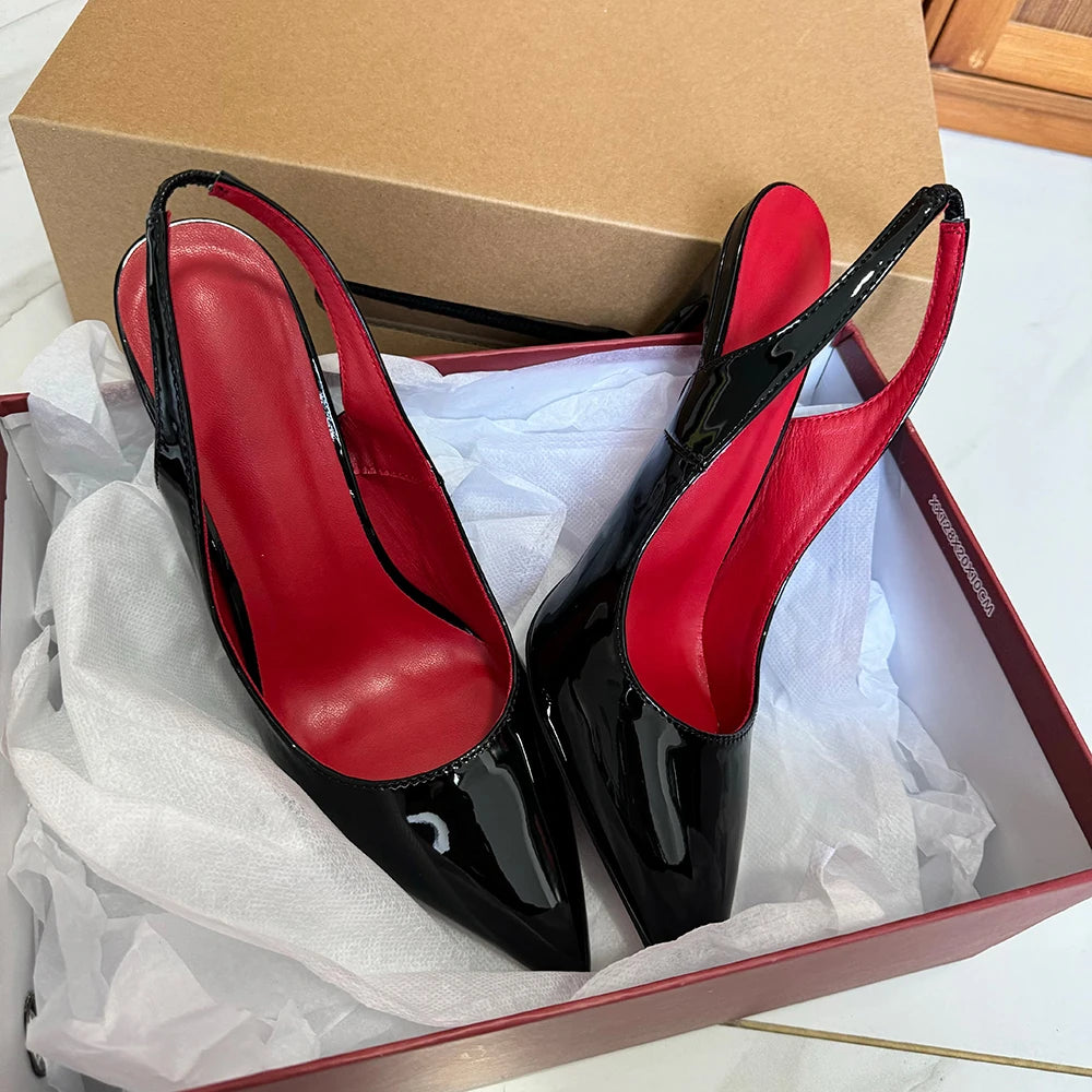 Customize Women Sexy Black Patent Slingback Pointy Toe High Heel Shoes Elegant OL Lady Work Stiletto Party Pumps 8cm 10cm 12cm