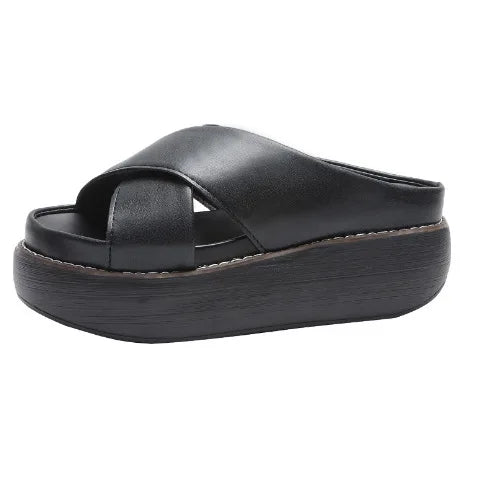 Women Sandals Platform Summer Slippers Wedge Mujer Breathable Thick Sole Slippers Casual High Heel Round Toe Ladies Sandalias