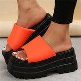 2023 Summer Brand New Women Single Band Platform Sandals Black Nylon Chunky Platform Wedges Slipper Sandals