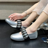 White Women Ballet Flats Comfortable Dance Shoes Woman 2025 Lazy Walking Loafers Flat Espadrilles Ladies Metal Button Mary Janes