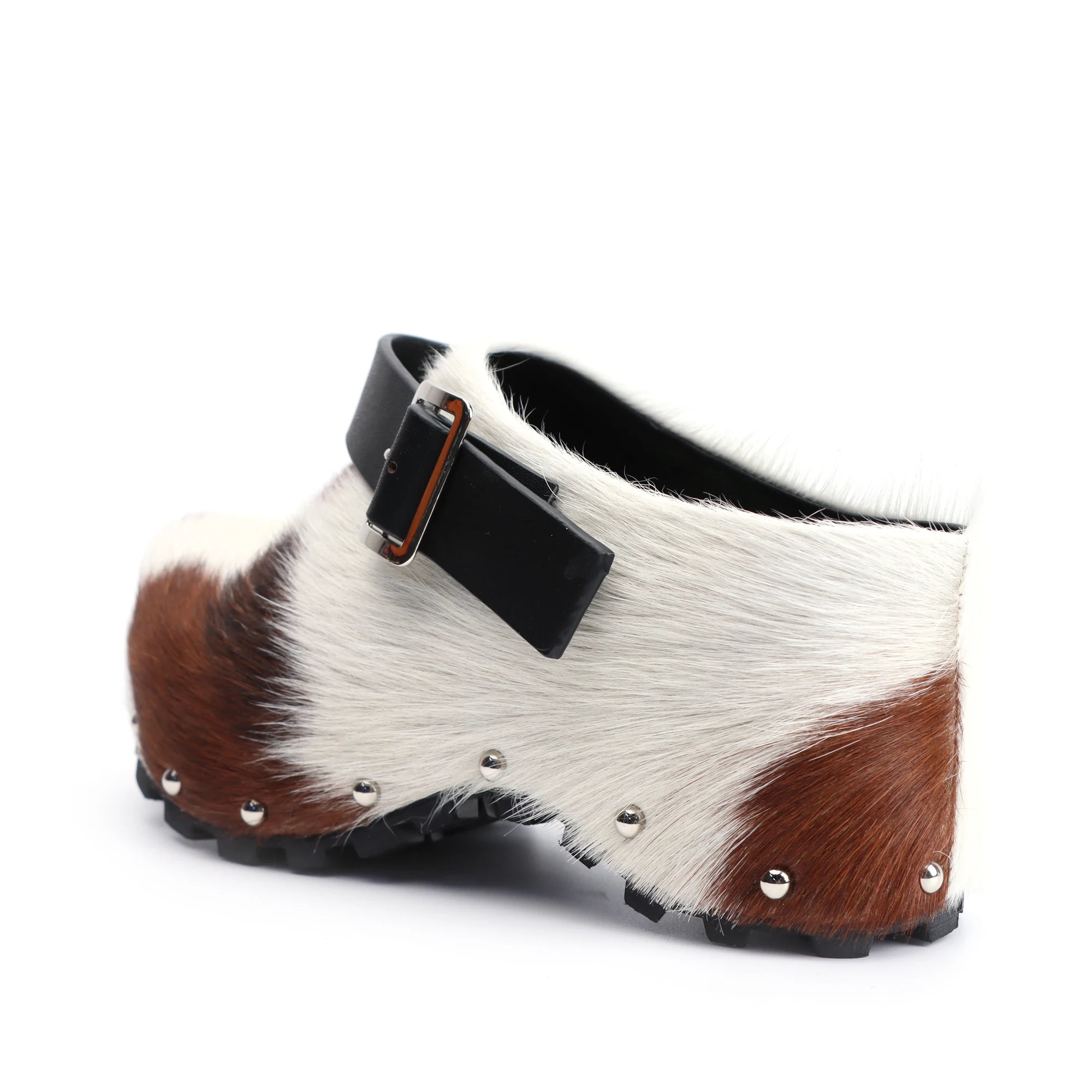 Italy Winter Shoes Women Designer Fur Sandals Calf Hair Platform Clogs Luxury with Wool Lined Slip On Mules with Leather Strap