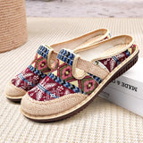 2024 Fashion Women's Shoes Bohemia Style Embroidered Linen Breathable Outdoor Casual Slippers Shoes for Women Zapatos De Mujer