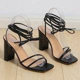 Woman White Black Orange Ankle Strap Sandals Woman Leather Cross-Tied High Heels Shoes Sexy Lace Up Party Pumps Female