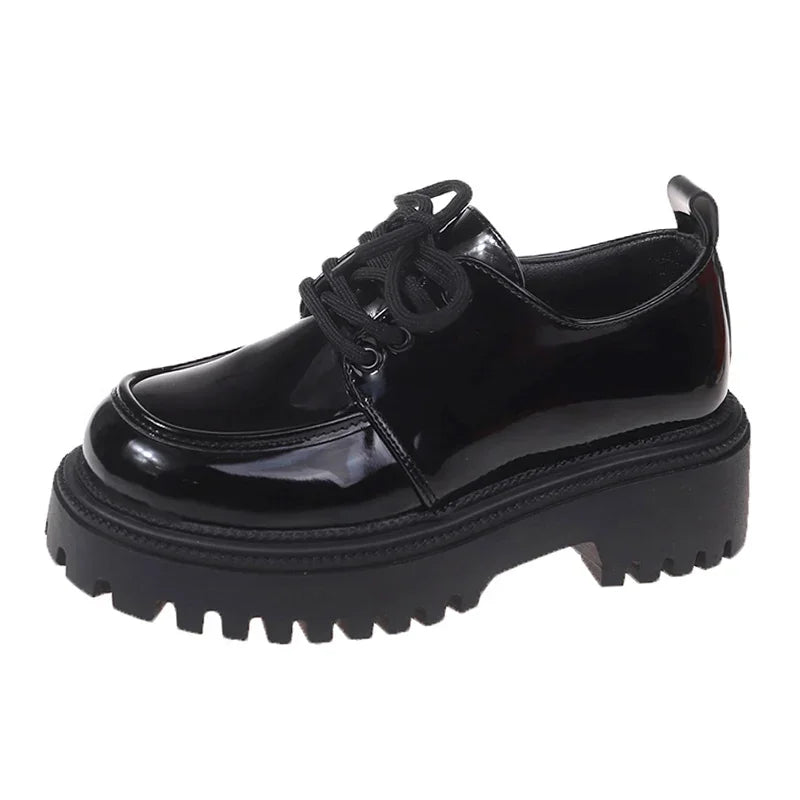Rimocy Chunky Platform Oxfords Shoes for Women 2025 Spring Non Slip Lace Up Flats Woman Thick Bottom Patent Leather Gothic Shoes