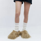 Luxury Fur Slippers Women's Round Toe Fur Slippers Women's Shoes Women's Thick Sole Half Slippers