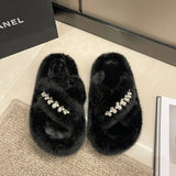 Med Shoes Womens Slippers Outdoor Slides Pantofle Flock Platform Fur Flip Flops 2024 Flat Plush Autumn Fabric Rome Shoes House S