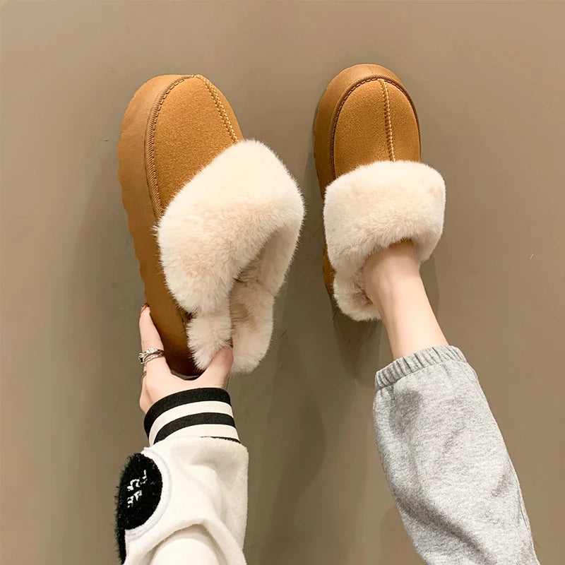 Women Wear Mueller Shoes Rabbit Fur Slippers Autumn Winter Warm Super Hot Lazy Home Shoes Flat Bottom Toe-covered Half Slippers