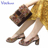2024 Mature Style High Quality Comfortable Heels Italian Women Shoes and Bag Set with Shinning Crystal in Yellow Color