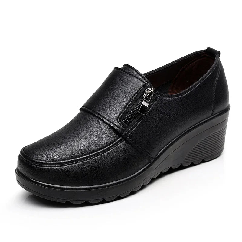 Ngouxm Spring Autumn Women Pumps Wedges Shoes Woman Genuine Leather Casual Shoes Mother High Heels Shoes