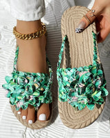 Slippers Women Ombre Floral Pattern Braided Casual Shoes Vacation Flat Holographic Braided Floral Pattern Toe Beach Flip Flops