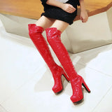 Sexy Over The Knee Boots Women Platform Fashion High Heels Thigh High Boots Patent Leather Women's Winter High Boots Shoes Red