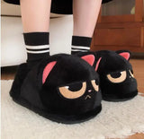 Chaussons d'hiver en coton motif chat noir pour homme et femme, chaussons chauds et antidérapants, pour couple, collection 2024