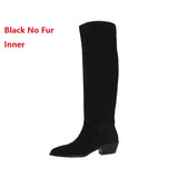 Cow Suede Daily Botas Pointed Toe Spring Autumn Woman Boots Cowgirls Western Boots Woman Slip On Simple Pleated Mid-Calf Shoes