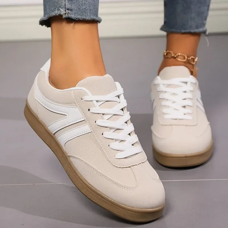 Shoes Female 2024 Hot Sale Lace Up Women's Vulcanize Shoes Spring Autumn Round Toe Mixed Colors Flat Casual Comfortable Sneakers