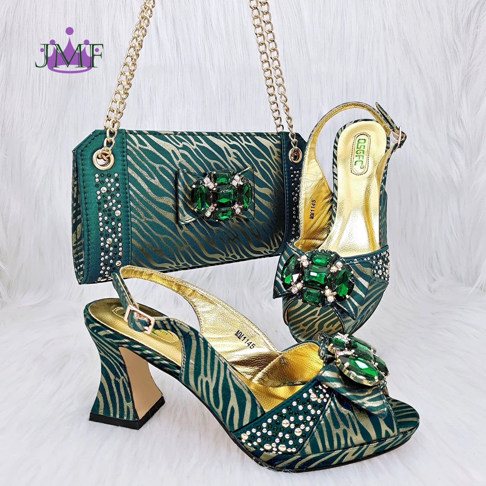 JMF Red Color Elegant lady Fashion Peep Toe Shoes Bride Comfortable Party Ladies Shoes and Bag Set  for women