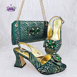 JMF Red Color Elegant lady Fashion Peep Toe Shoes Bride Comfortable Party Ladies Shoes and Bag Set  for women