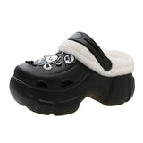 Winter Women's Closed Toe Plus Velvet Platform Slippers Keep Warm Increase Height Casual Clogs Shoes for Women Home Cotton Shoes