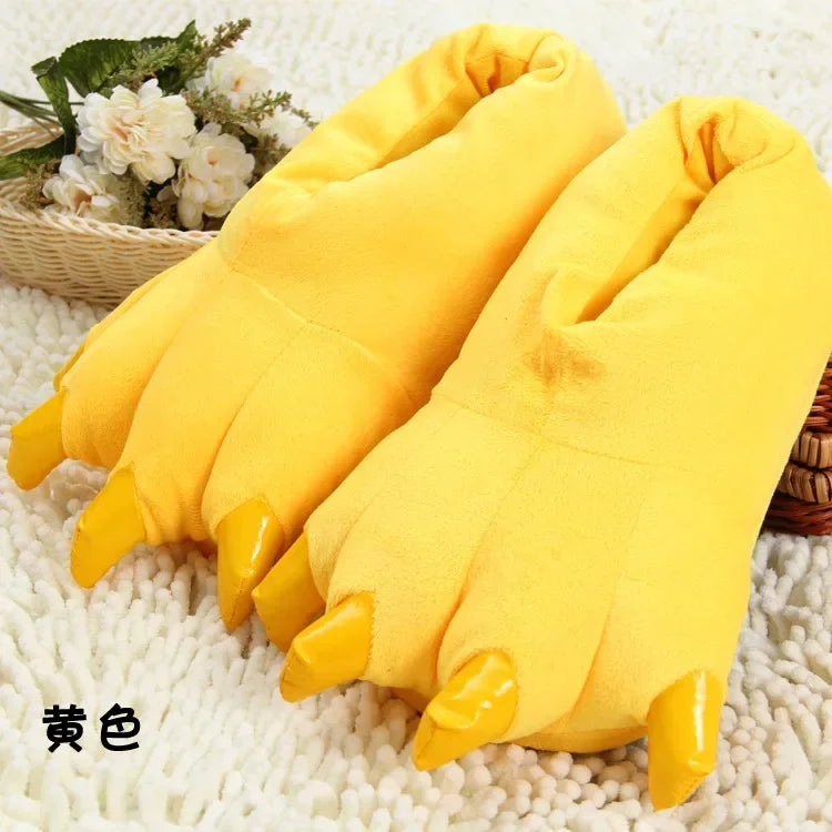Cute Plush Toy Slippers Winter Animal Pajamas Stitch Tiger Dinosaur Paw Cartoon Warm Home Slippers Women Winter