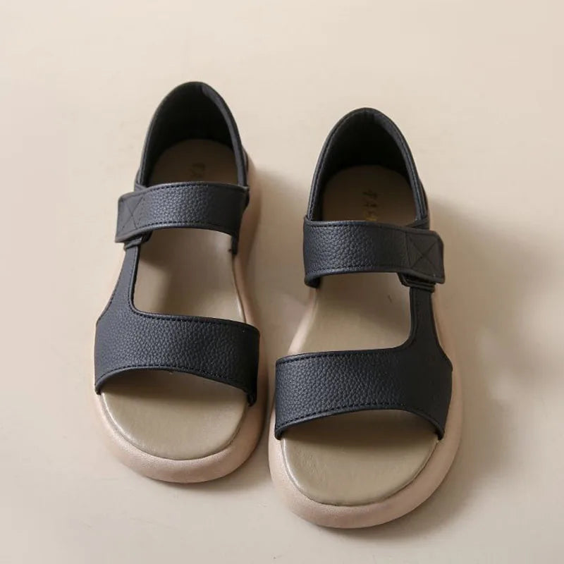 Plus Size Women's Sandals Summer Luxury Soft Leather Sandals New Design Slides Shoes Slippers HOOk&LOOP Casual Platform Sandals