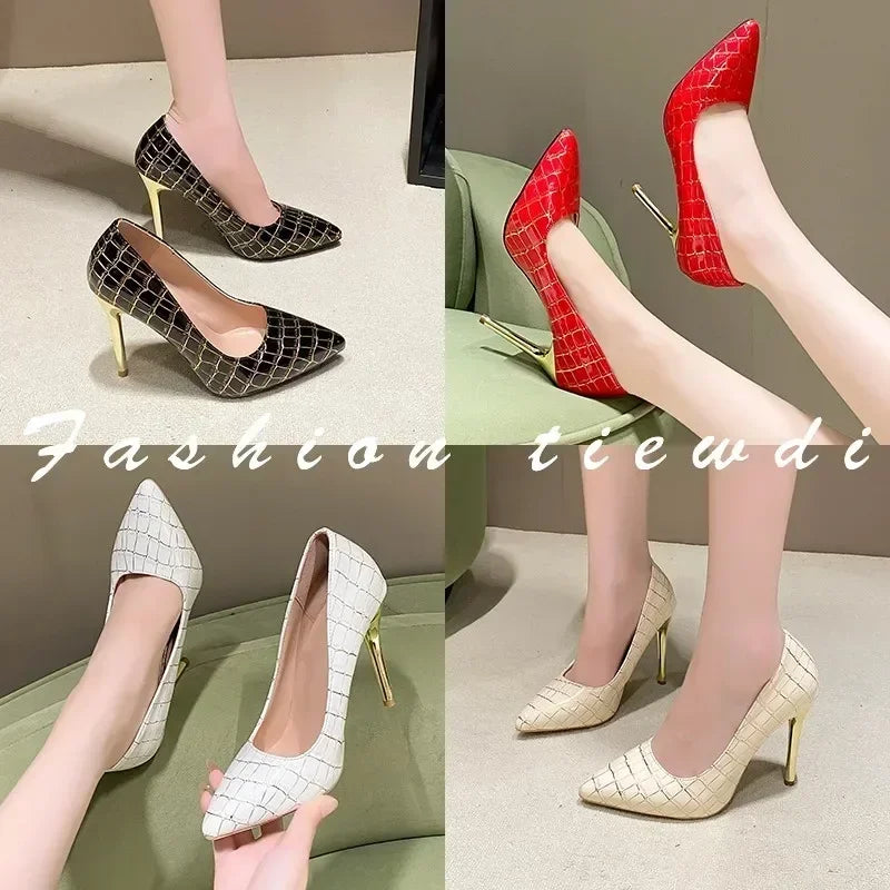New Women's Patent Leather High Heels Pointed Tip Shallow Mouth One Kick Sexy Pumps Women Shoes Zapatos Mujer 2024 Tenden...