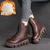 Short Plush 2024 Winter Female Ankle Boots Genuine Leather Cotton Boots Thick-soled Padded Women Shoes Warm Snow Boots Female